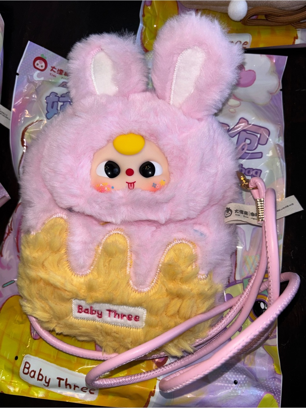 Plush Bunny Mobile Hanging Bag - Pink and Yellow